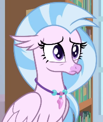 Size: 206x244 | Tagged: safe, screencap, silverstream, classical hippogriff, hippogriff, a horse shoe-in, g4, book, bookshelf, cropped, cute, diastreamies, female, jewelry, necklace, sad, solo, teenager