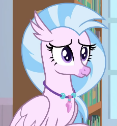 Size: 230x246 | Tagged: safe, screencap, silverstream, classical hippogriff, hippogriff, a horse shoe-in, g4, book, bookshelf, cropped, cute, diastreamies, female, jewelry, necklace, smiling, solo, teenager