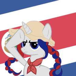 Size: 2450x2450 | Tagged: safe, artist:archooves, derpibooru exclusive, oc, oc only, oc:panchita, pony, unicorn, base used, braid, costa rica, hat, high res, nation ponies, ponified, rainbow dash salutes, salute, solo
