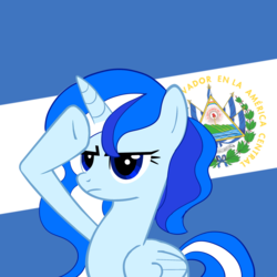 Size: 2450x2450 | Tagged: safe, artist:archooves, oc, oc only, oc:princess el salvador, alicorn, pony, base used, el salvador, high res, nation ponies, ponified, rainbow dash salutes, salute, solo