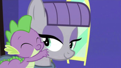 Size: 620x349 | Tagged: safe, edit, edited screencap, editor:undeadponysoldier, screencap, maud pie, spike, dragon, earth pony, pony, g4, maud pie (episode), cute, cute smile, daaaaaaaaaaaw, female, irrational exuberance, male, mare, maudabetes, ship:maudspike, shipping, smiling, spikelove, straight, when she smiles