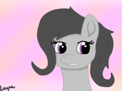 Size: 666x497 | Tagged: safe, artist:luyna, octavia melody, earth pony, pony, g4, alternate hairstyle, female, happy, messy mane, pink background, simple background, smiling, solo