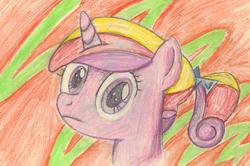 Size: 4773x3177 | Tagged: safe, artist:bubblegumstudios, princess cadance, alicorn, pony, g4, abstract background, bust, female, frown, mare, traditional art