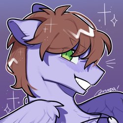 Size: 800x800 | Tagged: safe, artist:snowillusory, oc, pegasus, pony, bust, collar, eye clipping through hair, green eyes, grin, icon, male, pegasus oc, raffle prize, side view, smiling, sparkles, stallion