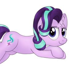 Size: 1109x1073 | Tagged: safe, artist:noosa, starlight glimmer, pony, unicorn, g4, female, lidded eyes, looking at you, lying down, mare, simple background, smiling, solo, white background