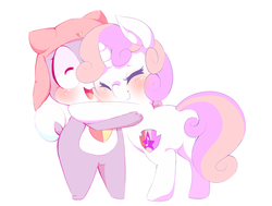 Size: 1245x940 | Tagged: safe, artist:tamabel, sweetie belle, g4, crossover, eyes closed, hug, keroro gunsou, pururu