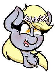 Size: 2300x2996 | Tagged: safe, artist:theawkwarddork, derpy hooves, pegasus, pony, g4, chest fluff, colored pupils, female, floral head wreath, flower, flower in hair, heart eyes, high res, mare, simple background, smiling, solo, wingding eyes
