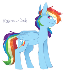 Size: 882x1016 | Tagged: safe, artist:suplolnope, rainbow dash, pegasus, pony, g4, cool, female, looking at you, mare, side view, simple background, solo, white background