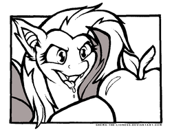 Size: 850x664 | Tagged: safe, artist:shema-the-lioness, artist:shemalioness, fluttershy, bat pony, pony, bats!, g4, apple, bat ponified, black and white, color me, female, flutterbat, food, grayscale, inktober, lineart, mare, monochrome, race swap, salivating, simple background, white background