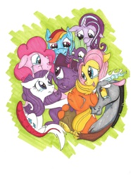 Size: 4377x5881 | Tagged: safe, artist:pegasister223, applejack, discord, fluttershy, pinkie pie, rainbow dash, rarity, spike, starlight glimmer, twilight sparkle, draconequus, dragon, earth pony, pegasus, pony, unicorn, g4, crying, cutie mark, end of ponies, female, floppy ears, group hug, hug, male, mane seven, mane six, mare, simple background, smiling, traditional art, wavy mouth, white background