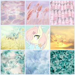 Size: 2000x2000 | Tagged: safe, artist:darlyjay, oc, oc only, oc:glowing flower, hybrid, cloud, female, flower, food, high res, interspecies offspring, leaf, moodboard, offspring, parent:discord, parent:fluttershy, parents:discoshy, solo, sun, wheat