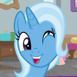Size: 800x800 | Tagged: safe, screencap, trixie, pony, unicorn, a horse shoe-in, g4, cropped, female, great moments in animation, mare, one eye closed, solo, stroke, wink