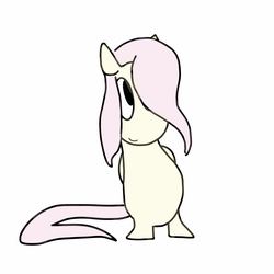Size: 1182x1183 | Tagged: safe, artist:tj, fluttershy, moomin, anthro, g4, anthrofied, colored, crossover, doodle, flat colors, hands behind back, looking sideways, looking to the left, looking up, moominified, moomins, pink hair, pink mane, simple background, smiling, standing, the moomins, white background, yellow body, yellow coat