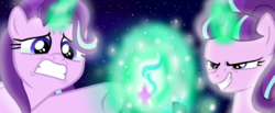 Size: 1900x780 | Tagged: safe, artist:lonewolf3878, edit, editor:php185, starlight glimmer, pony, unicorn, a horse shoe-in, g4, the cutie map, abuse, crying, cutie mark, evil, female, glimmerbuse, mare, phyllis no!, s5 starlight, sad, sadlight glimmer, self abuse, self paradox, self ponidox, this will end in timeline distortion, time paradox, vector, worried