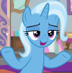 Size: 902x918 | Tagged: safe, screencap, trixie, pony, unicorn, a horse shoe-in, cropped, female, lidded eyes, mare, raised hooves, solo