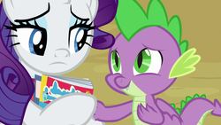 Size: 1920x1080 | Tagged: safe, screencap, rarity, spike, dragon, pony, unicorn, dragon dropped, g4, female, male, mare, winged spike, wings