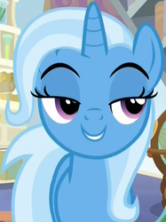Size: 553x738 | Tagged: safe, screencap, trixie, pony, unicorn, a horse shoe-in, cropped, female, lidded eyes, mare, sexy, smiling, solo