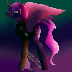 Size: 5800x5800 | Tagged: safe, artist:florarena-kitasatina/dragonborne fox, oc, oc only, oc:blue cake, alicorn, pony, absurd resolution, brotherhood of nod, command and conquer, commission, crossover, general, large wings, shading, signed, watermark, wings
