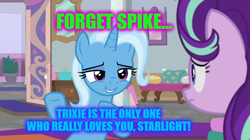 Size: 888x499 | Tagged: safe, edit, edited screencap, screencap, starlight glimmer, trixie, pony, a horse shoe-in, g4, female, implied sparlight, implied spike, lesbian, ship:startrix, shipping