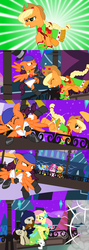 Size: 1920x5400 | Tagged: safe, alternate version, artist:christhes, angel bunny, applejack, fluttershy, pinkie pie, rainbow dash, earth pony, pegasus, pony, comic:friendship is dragons, g4, angry, bandana, bucking, cloak, clothes, collaboration, comic, crossover, crying, dragon age, dress, ear piercing, earring, female, fight, flying, freckles, gala dress, garrett, grin, hat, isabela, jewelry, looking back, male, mare, night, one eye closed, piercing, ponified, show accurate, sitting, smiling, stallion, stars, sunburst background, thief (video game), top hat, wink