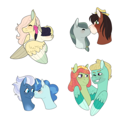 Size: 894x894 | Tagged: safe, artist:flowercatbutters, fluttershy, marble pie, night glider, party favor, songbird serenade, tree hugger, trouble shoes, zephyr breeze, earth pony, pegasus, pony, unicorn, g4, my little pony: the movie, crack shipping, female, male, marbleshoes, ship:partyglider, shipping, straight, zephyrhugger