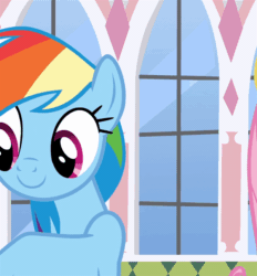 Size: 600x647 | Tagged: safe, edit, edited screencap, screencap, fluttershy, rainbow dash, pegasus, pony, g4, the ending of the end, animated, cropped, donut, female, food, middle finger, out of context, wing hands
