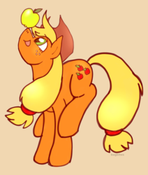 Size: 1100x1300 | Tagged: safe, artist:bugbites, applejack, earth pony, pony, g4, apple, balancing, cute, female, food, jackabetes, mare, ponies balancing stuff on their nose, smiling, solo