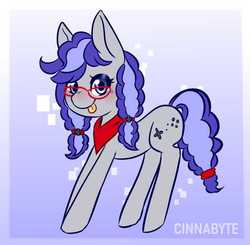 Size: 640x627 | Tagged: safe, artist:noahekey, oc, oc only, oc:cinnabyte, earth pony, pony, adorkable, bandana, cinnabetes, cute, dork, earth pony oc, female, glasses, mare, meganekko, ocbetes, pigtails, solo, tongue out