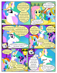 Size: 612x792 | Tagged: safe, artist:newbiespud, edit, edited screencap, screencap, fluttershy, rainbow dash, rarity, twilight sparkle, alicorn, pegasus, pony, unicorn, comic:friendship is dragons, g4, the best night ever, big crown thingy, clothes, comic, dialogue, dress, ethereal mane, eyes closed, female, frown, gala dress, injured, jewelry, laurel wreath, mare, messy mane, regalia, screencap comic, tiara, unicorn twilight