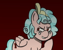 Size: 693x554 | Tagged: safe, artist:huffylime, cozy glow, pegasus, pony, g4, bow, female, hair bow, pure concentrated unfiltered evil of the utmost potency, pure unfiltered evil, red background, ribbon, simple background, solo