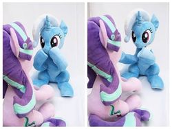 Size: 640x480 | Tagged: safe, artist:nekokevin, starlight glimmer, trixie, pony, unicorn, series:nekokevin's glimmy, g4, duo, female, irl, looking at each other, mare, photo, plushie, raised hoof, sitting, underhoof
