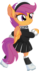 Size: 4753x8711 | Tagged: safe, artist:cyanlightning, scootaloo, pegasus, pony, g4, .svg available, absurd resolution, bipedal, clothes, cute, dress, ear fluff, female, filly, maid, roller skates, simple background, skating, socks, solo, stockings, thigh highs, transparent background, vector
