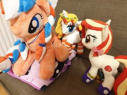 Size: 680x510 | Tagged: safe, oc, oc only, oc:ember, oc:ember (hwcon), oc:miss libussa, oc:poniko, braid, clothes, irl, mascot, photo, plushie, socks, striped socks