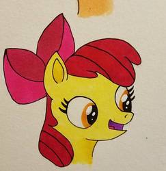 Size: 882x906 | Tagged: safe, artist:polar_storm, apple bloom, earth pony, pony, g4, colored sketch, female, filly, simple background, solo, traditional art, white background