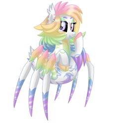 Size: 3000x3000 | Tagged: safe, artist:crystal-tranquility, oc, oc only, oc:prism heart, monster pony, original species, spider, spiderpony, female, high res, rainbow hair, simple background, solo, transparent background