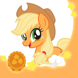 Size: 400x400 | Tagged: safe, applejack, earth pony, pony, g4, official, bust, cute, female, food, jackabetes, mid-autumn festival, mooncake, portrait, solo, stock vector