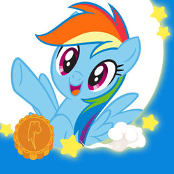 Size: 400x400 | Tagged: safe, rainbow dash, pegasus, pony, g4, official, bust, female, food, mid-autumn festival, mooncake, portrait, solo, stock vector