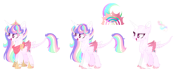 Size: 1449x598 | Tagged: safe, artist:x-dainichi-x, oc, oc only, oc:sunshine moonfield, alicorn, pony, bald, female, magical lesbian spawn, mare, offspring, parent:rainbow dash, parent:twilight sparkle, parents:twidash, solo, two toned wings, wings