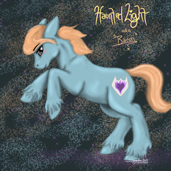 Size: 600x600 | Tagged: safe, artist:littlewolfstudios, oc, oc only, oc:haunted light, earth pony, pony, bacon, blue, cute, food, male, meat, solo, stallion