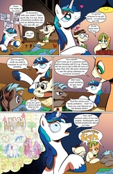 Size: 650x1000 | Tagged: safe, artist:andypriceart, edit, idw, official comic, 8-bit (g4), gaffer, gizmo, princess cadance, shining armor, twilight sparkle, earth pony, pegasus, pony, unicorn, comic:friendship is dragons, g4, spoiler:comic, spoiler:comic11, annoyed, baseball bat, bowtie, comic, dialogue, dice, drawing, dungeons and dragons, facehoof, freckles, glasses, heart, light, looking up, male, ogres and oubliettes, one eye closed, pen and paper rpg, poster, rpg, smiling, soda can, stallion, text edit, thinking, unicorn twilight, unshorn fetlocks, wide eyes, wink