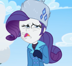 Size: 1174x1078 | Tagged: safe, edit, edited screencap, screencap, rarity, dragon dropped, equestria girls, equestria girls series, g4, holidays unwrapped, spoiler:eqg series (season 2), clothes, cropped, faic, female, solo, winter outfit