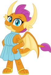 Size: 1013x1500 | Tagged: safe, artist:cloudy glow, smolder, dragon, g4, clothes, cute, dragoness, dress, feet, female, formal wear, sandals, simple background, smolderbetes, solo, transparent background, vector