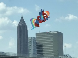 Size: 4032x3024 | Tagged: safe, artist:happyperson14, rainbow dash, pony, g4, atlanta, building, georgia (state), irl, male, photo, ponies in real life, spider-man, spider-mare