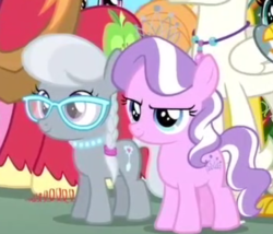 Size: 376x322 | Tagged: safe, screencap, big macintosh, carrot cake, cup cake, diamond tiara, gabby, silver spoon, sugar belle, terramar, classical hippogriff, earth pony, griffon, hippogriff, pony, g4, the last crusade, cropped, female, filly, glasses, jewelry, male, necklace, pearl necklace, tiara