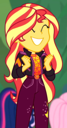 Size: 484x921 | Tagged: safe, screencap, fluttershy, sci-twi, sunset shimmer, twilight sparkle, equestria girls, equestria girls series, g4, sunset's backstage pass!, spoiler:eqg series (season 2), cropped, cute, female, geode of empathy, magical geodes, shimmerbetes, solo focus