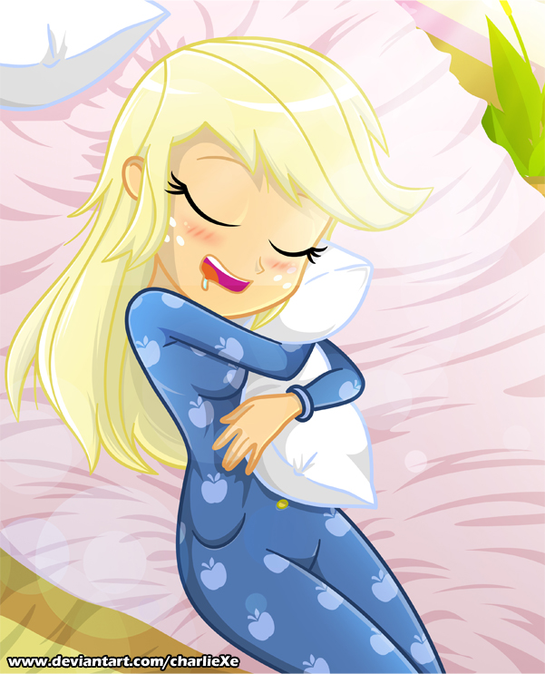 Safe Artist Charliexe Applejack Equestria Girls G Bed