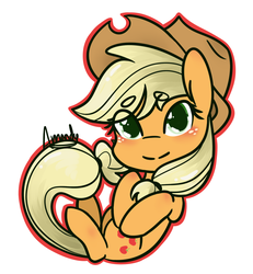 Size: 1033x1119 | Tagged: safe, artist:lilliesinthegarden, applejack, earth pony, pony, g4, beanbrows, blushing, chibi, cowboy hat, cute, eye clipping through hair, eyebrows, eyebrows visible through hair, female, hat, heart eyes, jackabetes, looking at you, mare, simple background, solo, white background, wingding eyes