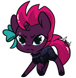 Size: 1118x1156 | Tagged: safe, artist:lilliesinthegarden, tempest shadow, pony, unicorn, g4, my little pony: the movie, broken horn, chibi, cute, female, heart eyes, horn, mare, simple background, solo, tempestbetes, white background, wingding eyes