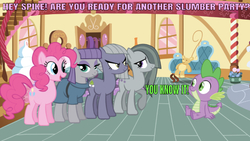 Size: 638x359 | Tagged: safe, artist:pixiepea, artist:thebosscamacho, edit, edited screencap, editor:undeadponysoldier, screencap, limestone pie, marble pie, maud pie, pinkie pie, spike, dragon, earth pony, pony, g4, best friends, female, male, mare, pie sisters, ship:marblespike, ship:maudspike, ship:pinkiespike, ship:spikestone, shipping, siblings, sisters, sitting, slumber party, spike gets all the mares, spike gets all the pie sisters, straight