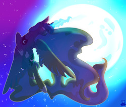 Size: 1280x1088 | Tagged: safe, artist:cckittycreative, princess luna, alicorn, pony, g4, dramatic pose, eyes closed, female, flying, glowing horn, horn, magic, mare, moon, moonrise, night, princess of the night, raising the moon, sky, solo, spread wings, stars, telekinesis, wings
